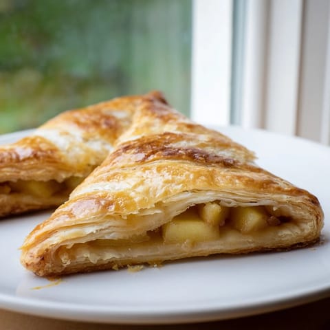 Freshly baked Homemade Golden Apple Turnover Pastries sit on a cooling rack, their buttery, golden crust glistening and waiting to be served.