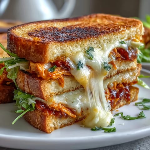 Golden grilled sandwich bursting with spicy buffalo, creamy Caesar, and melty cheese.