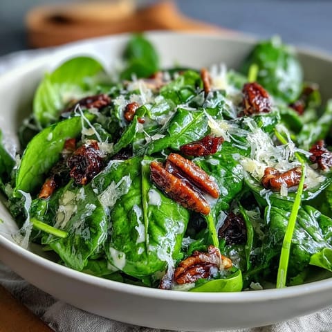 Fresh arugula salad with lemon vinaigrette, topped with shaved Parmesan and toasted pine nuts for a bright, tangy flavor.