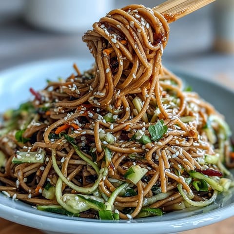 Enjoy refreshing soba noodle salad with a savory sesame ginger dressing.