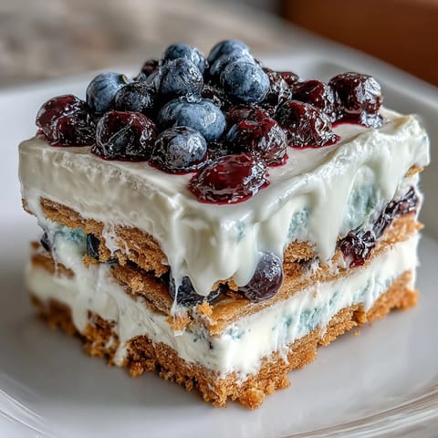 Refreshing Lemon Blueberry Icebox Cake, a layered no-bake dessert perfect for summer.