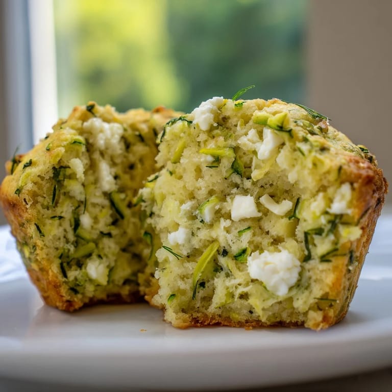Savory Zucchini and Feta Muffins cooling on a wire rack, steam rising gently, surrounded by fresh dill sprigs and a slice of feta cheese.  
