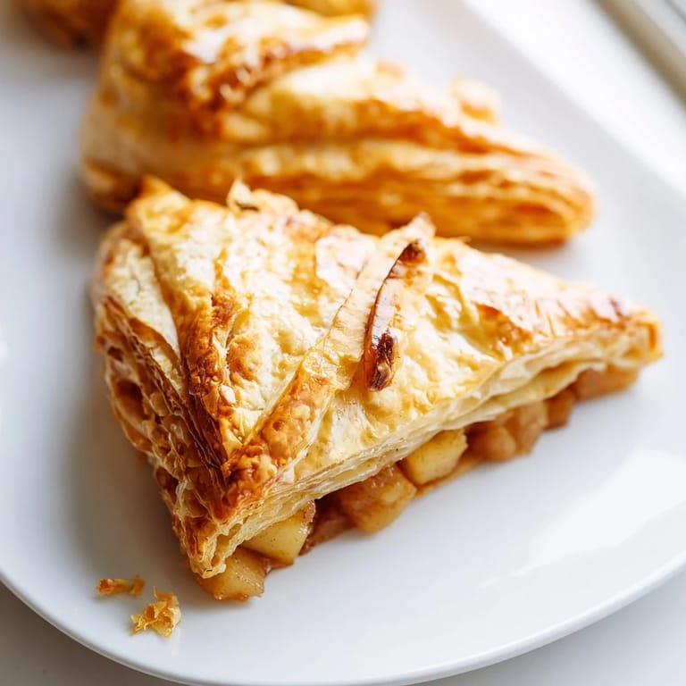 Overhead view of eight Homemade Golden Apple Turnover Pastries on a rustic table, perfect for breakfast or dessert with a cup of coffee.