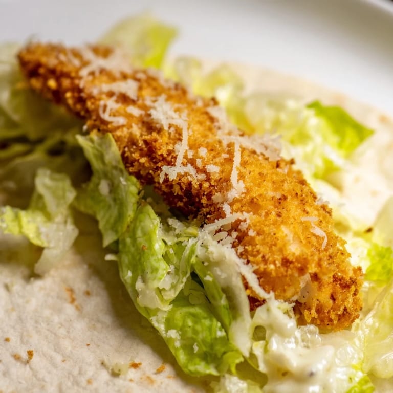Inside a Crispy Chicken Caesar Wrap, golden fried chicken meets crunchy romaine, Parmesan, and creamy dressing in a soft tortilla.
