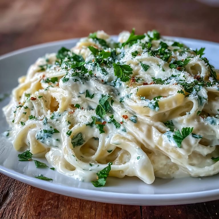 Velvety Easy Creamy Cauliflower Alfredo, a comforting pasta dish, ready to serve.