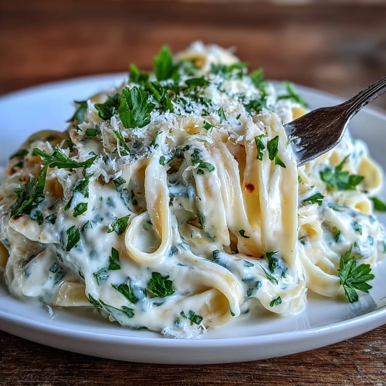 Close-up of Easy Creamy Cauliflower Alfredo, showcasing its luscious, smooth texture.