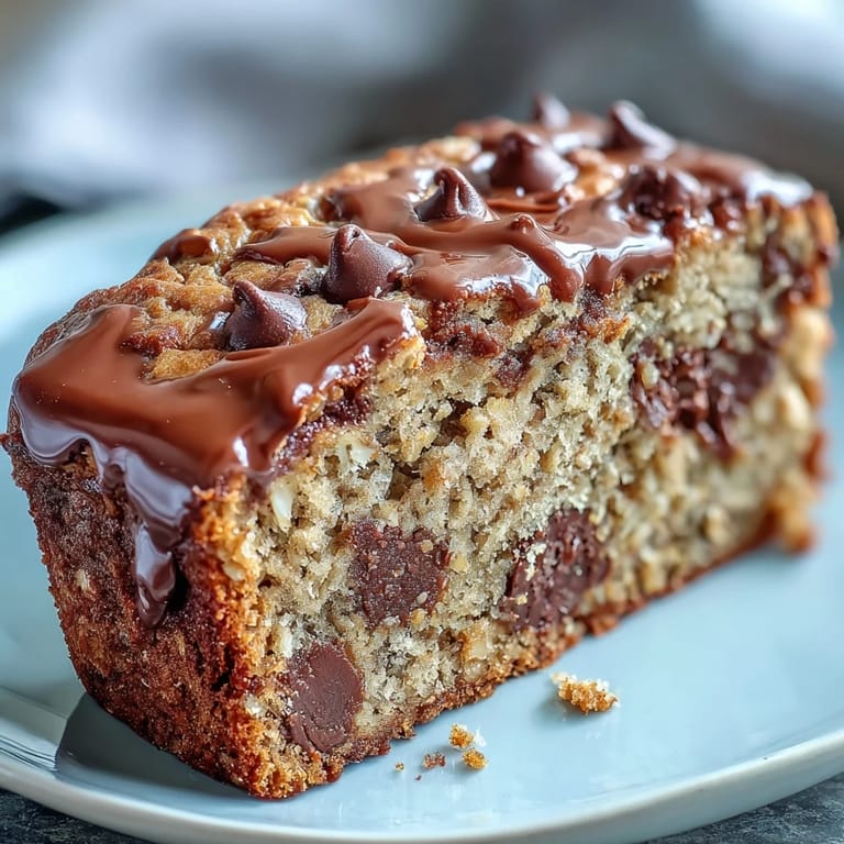 Golden-brown Chocolate Chip Peanut Butter Oatmeal Banana Bread slices perfect for breakfast.