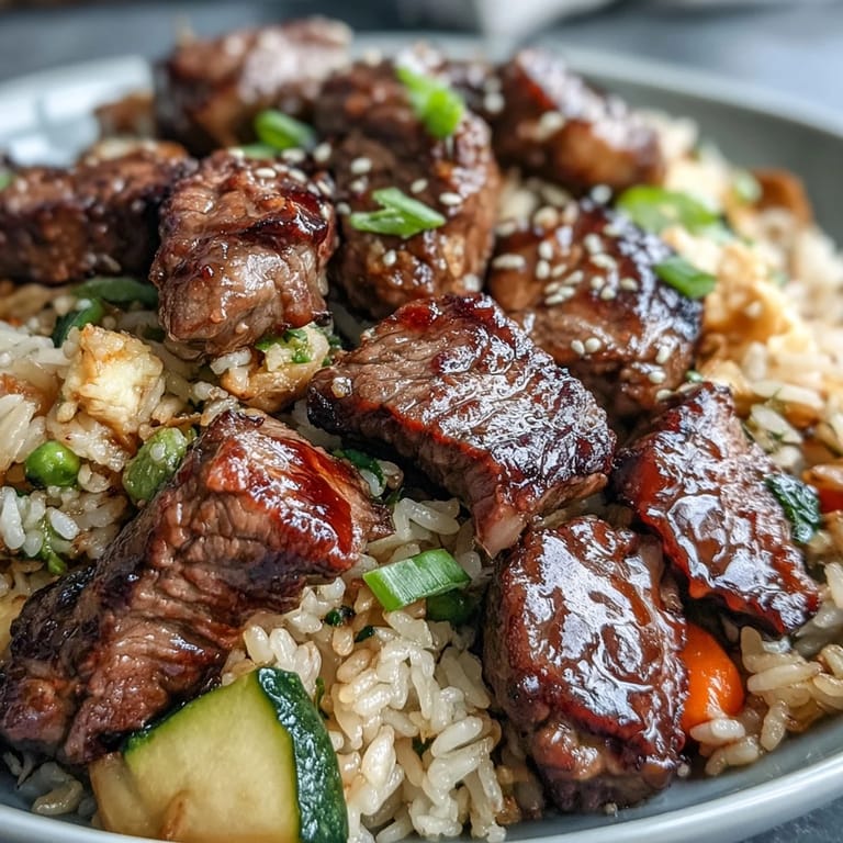 A vibrant, steaming bowl of Easy Hibachi Steak With Fried Rice, perfect for dinner.