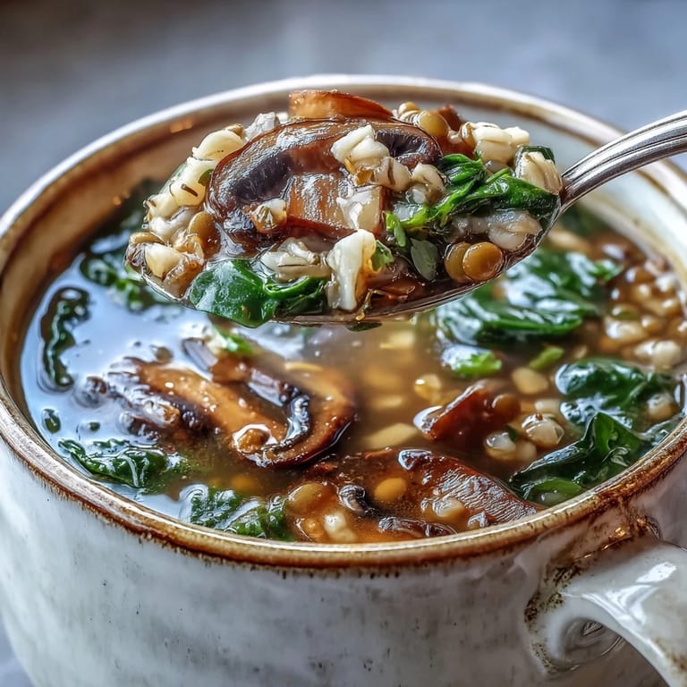 Earthy mushrooms and tender lentils simmer in savory broth for this nourishing Double Lentil and Mushroom Barley Soup.