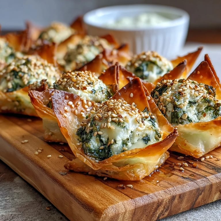 Crispy Mediterranean Spinach and Feta Cheese Crisps garnished with herbs on a rustic wooden board.