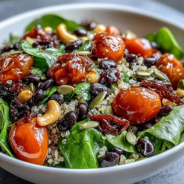 This nutrient-packed Rainbow Salad Bowl features fresh spinach, purple cabbage, and carrots tossed with a light, tangy vinaigrette.