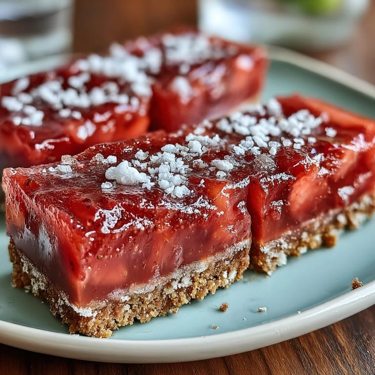 Buttery shortbread base topped with vibrant strawberry lemon filling, offering a refreshing, crowd-pleasing dessert for summer parties.