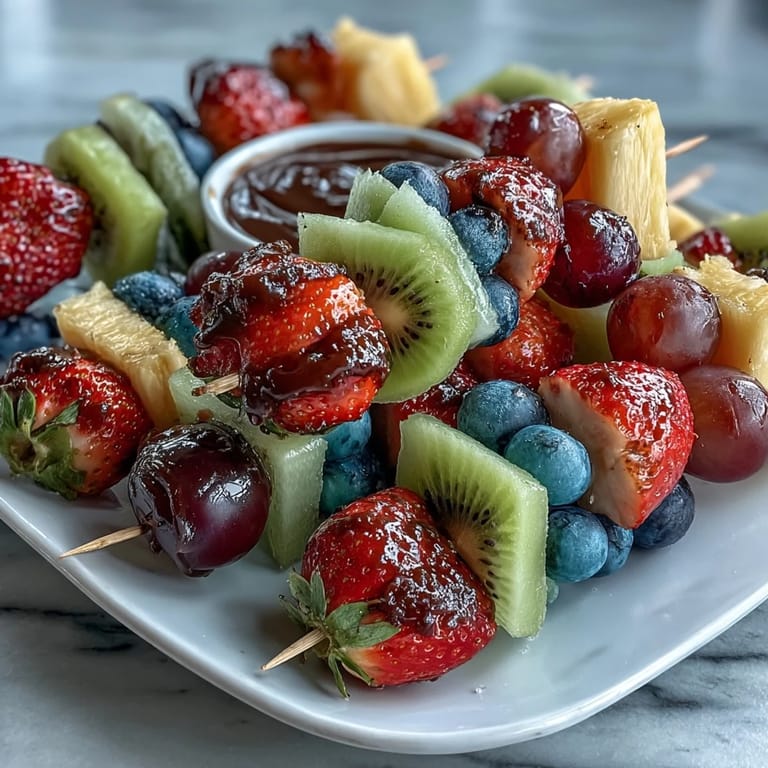 Bright bento box with fruit skewers and yogurt dip, offering a colorful, healthy lunch perfect for kids' school or picnic outings.