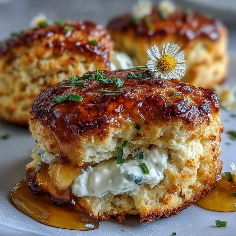 Delicate, honey-infused scones topped with clotted cream, perfect for a cozy afternoon tea or springtime brunch gathering.