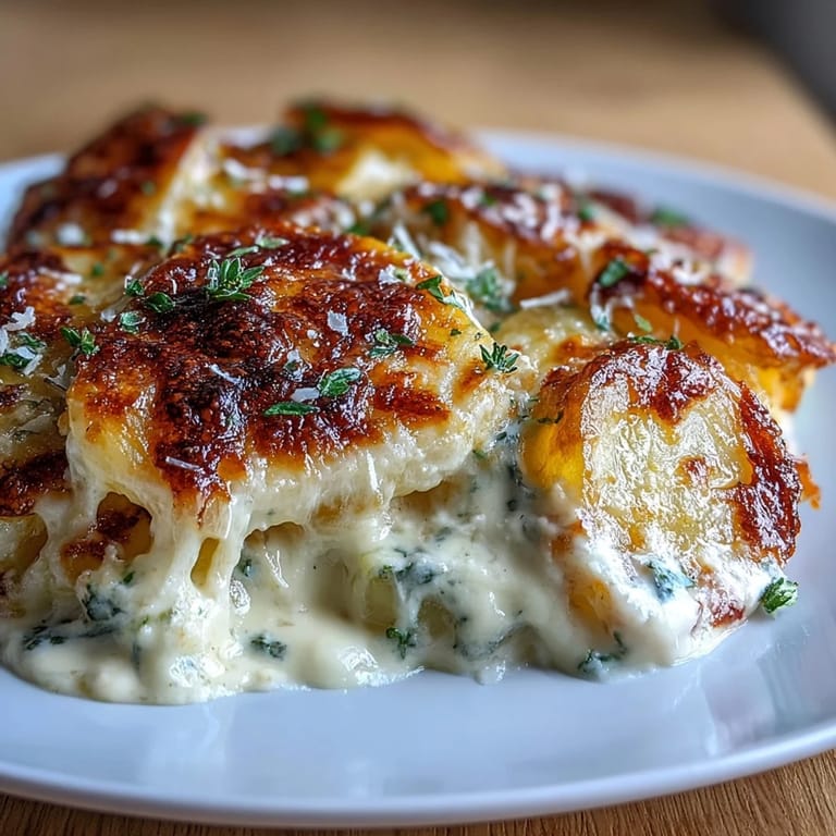 Silky scalloped potatoes with Gruyere cheese, baked to perfection with a golden crust—an elegant, comforting side for holiday meals or Sunday roasts.