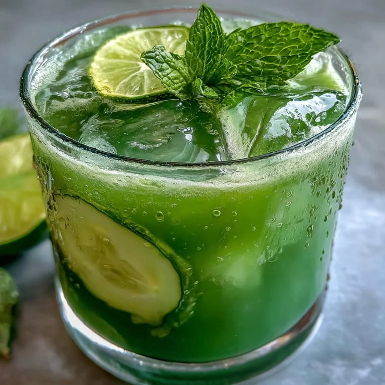 Cooling Green Detox Cucumber Mint Agua Fresca ready to be enjoyed with ice.