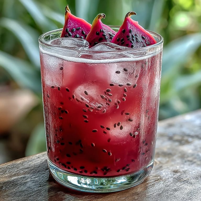 Vibrant Dragon Fruit Lemonade with Chia Seeds, glistening over ice.