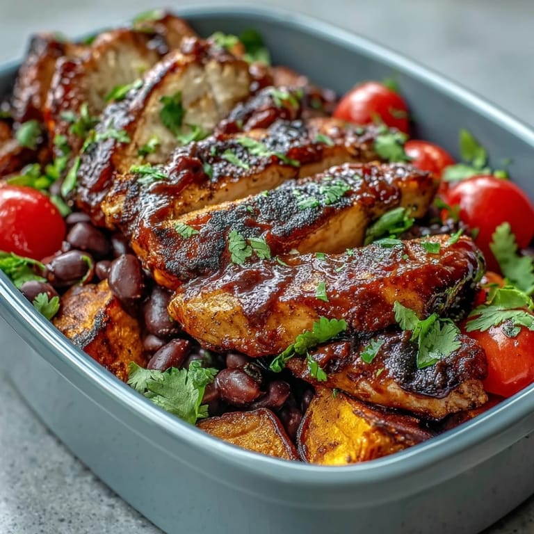 Healthy and vibrant BBQ chicken meal prep bowls, perfectly portioned for lunch.