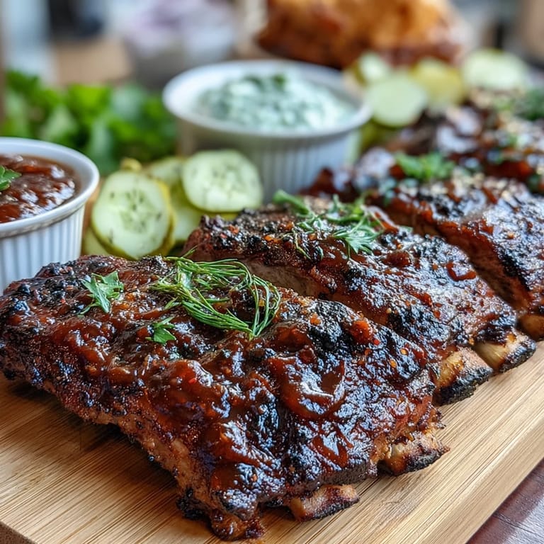 Delicious Father's Day BBQ Rib Board, a savory American classic ready for serving.