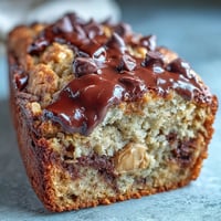 Moist Chocolate Chip Peanut Butter Oatmeal Banana Bread with melty chips and creamy peanut butter.