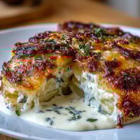 Creamy scalloped potatoes with Gruyere cheese, golden and bubbling, make a luxurious side dish for any festive dinner table.  