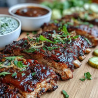 Smoky Father's Day BBQ Rib Board piled high with tender ribs, perfect for grilling.