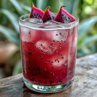 Vibrant Dragon Fruit Lemonade with Chia Seeds, glistening over ice.